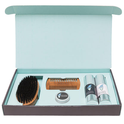 Beard Grooming Gift Box complete with Brush, Comb, Balm, Wax and choice of Beard Oils